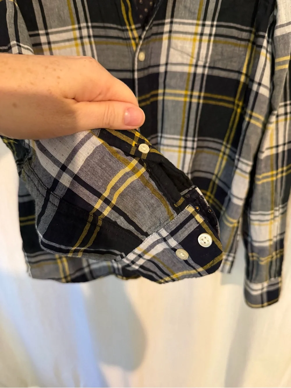 Banana Republic Black, White & Yellow Plaid Casual Button-Down Shirt
